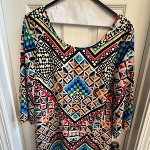 Pink Owl Multicolor Geometric knee length dress